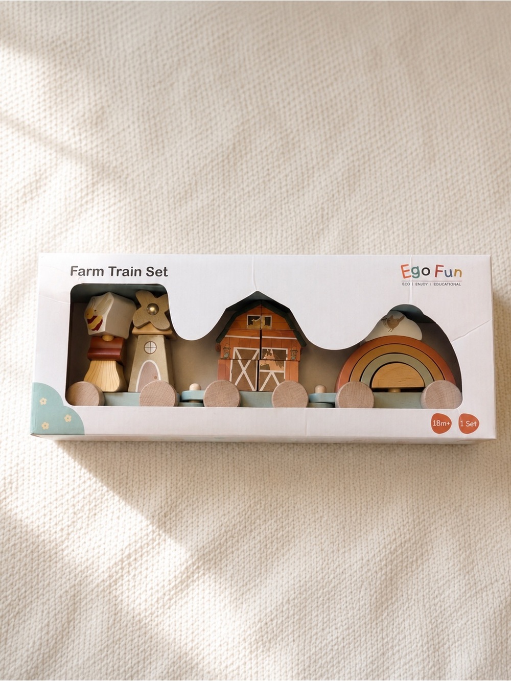 Farm Train Set - Pastel Blue & Natural Wood